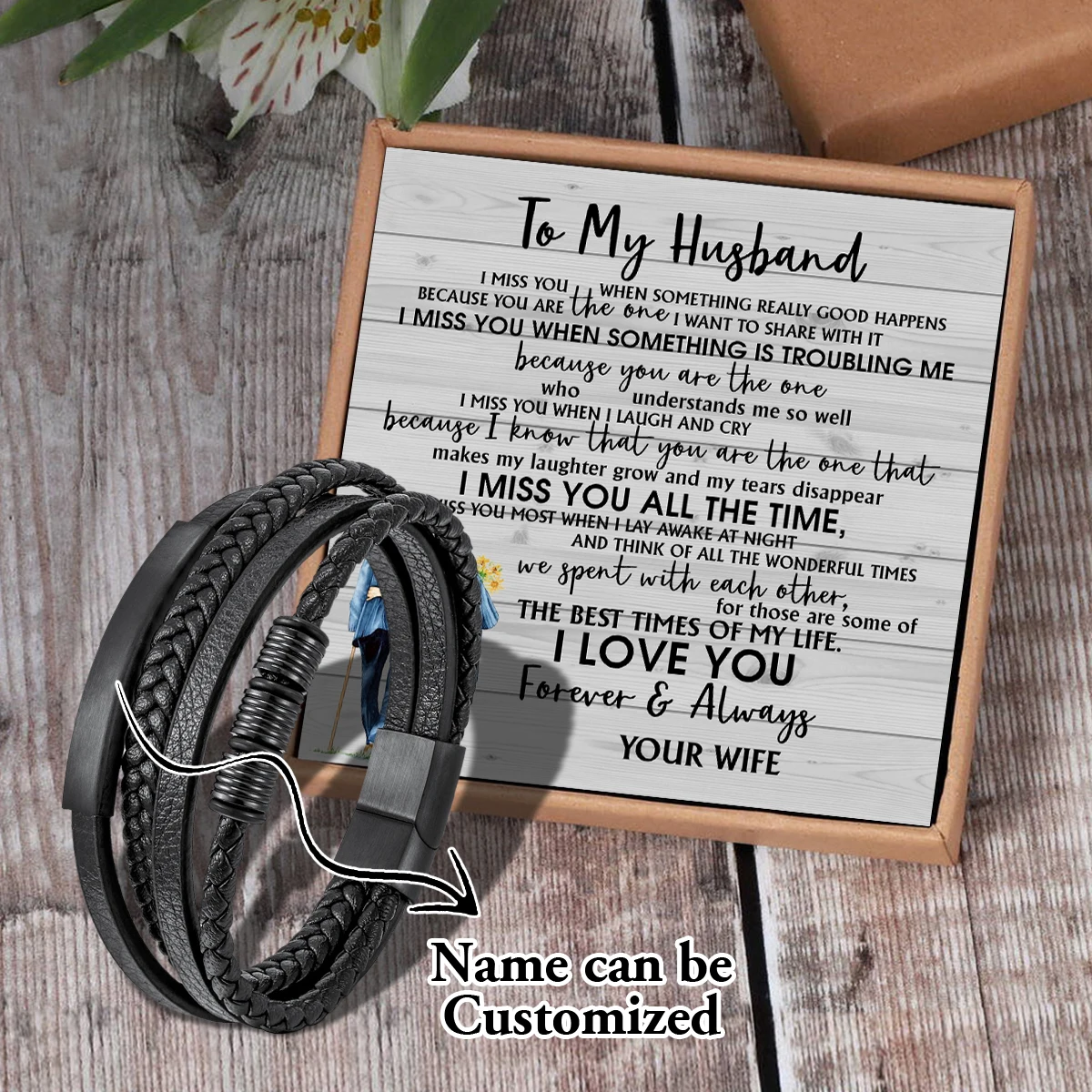 

Saj3606 Wife To My Husband Name Can Be Customized Card text Pendants, Hand Bracelet, Men's Jewelry