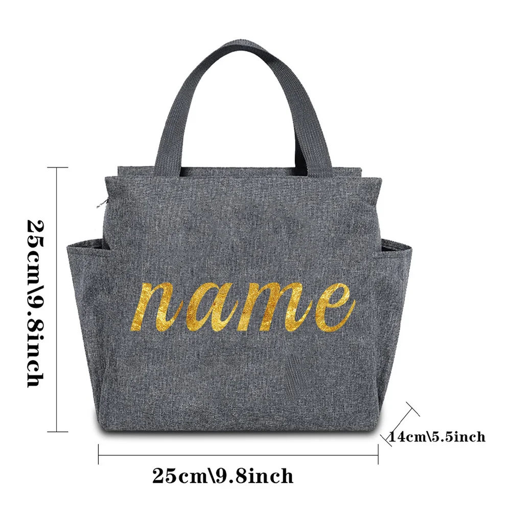 Customized Name Insulated Grey Lunch Bag Personalized Aluminum Foil Bento Lunch Bag Portable Insulated Picnic Food Bag