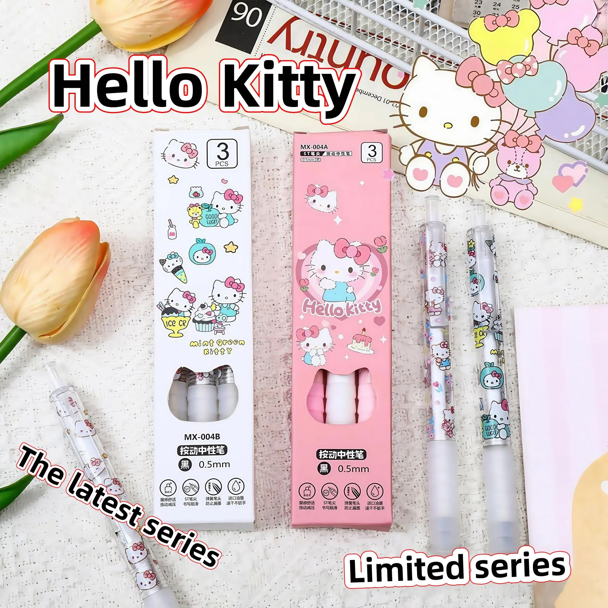 

Sanrio Hello Kitty Latest Double Series Limited Gel Pen Cartoon Quick Dry Pen Black 0.5mm Student Stationery Office Supplies