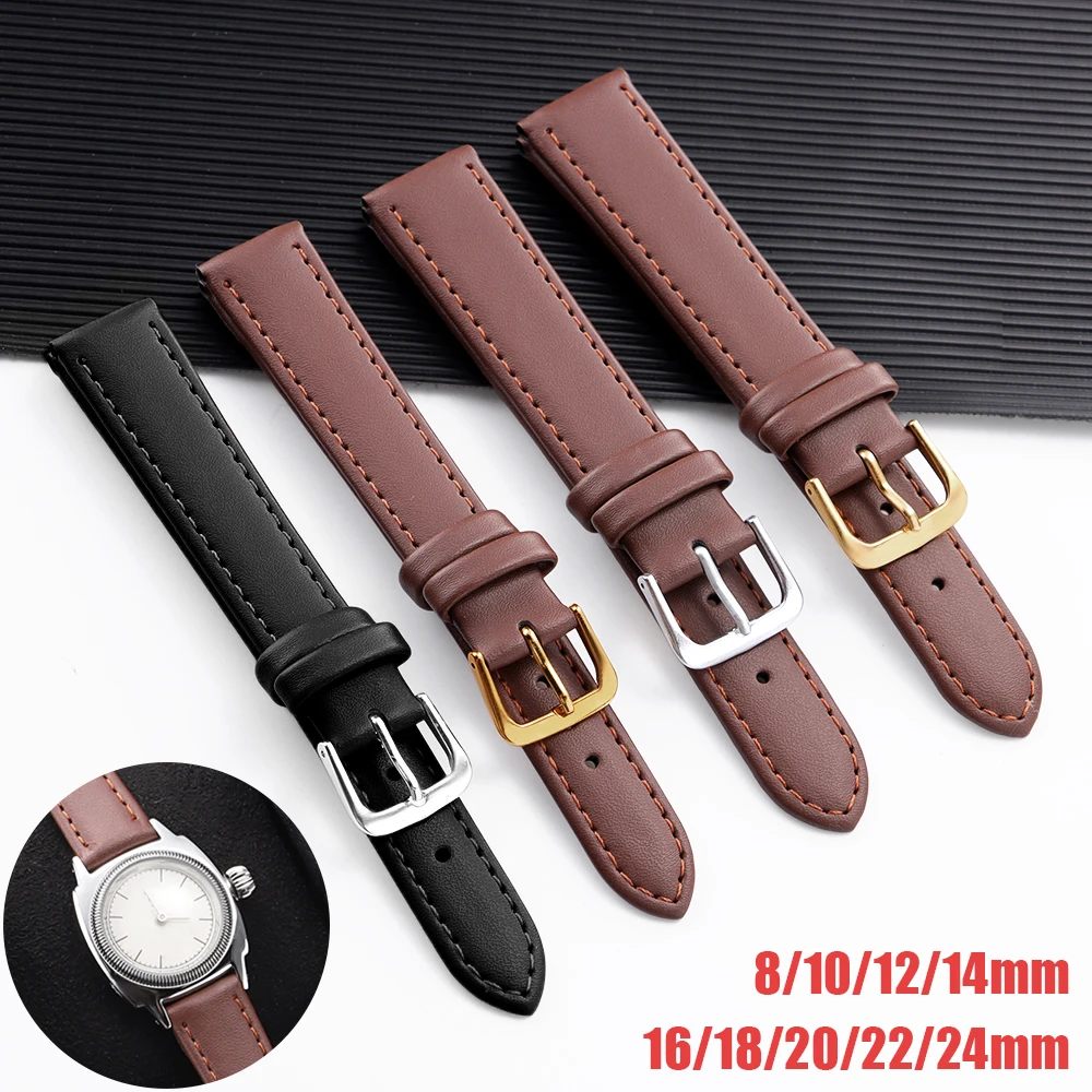 Ultra-thin PU Leather Watchband Soft Watch Belt Wristwatches Band 8mm 10mm 12mm 14mm 16mm 18mm 20mm 22mm 24mm Brown Black Strap