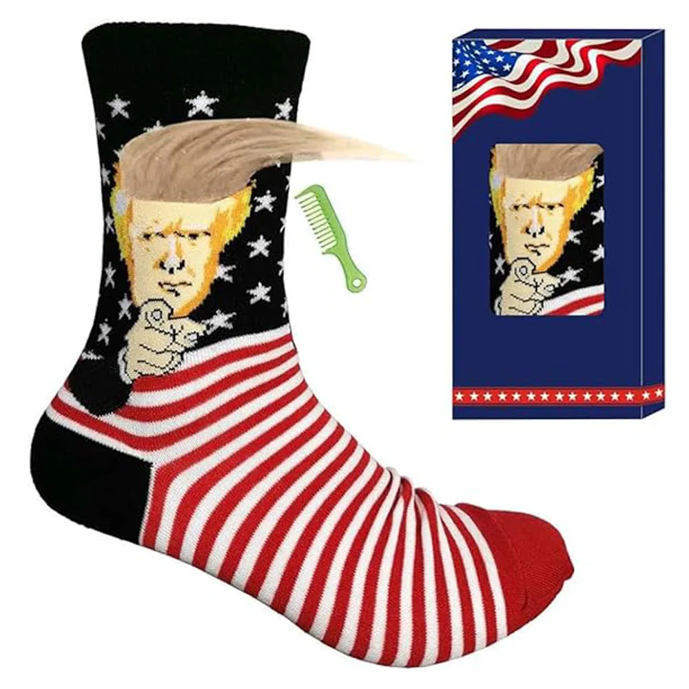 Śmieszne skarpetki Trump Novelty z włosami Trump Skarpetki unisex Crew Skarpetki 2024 prezydent Trump Merchandise Giftt