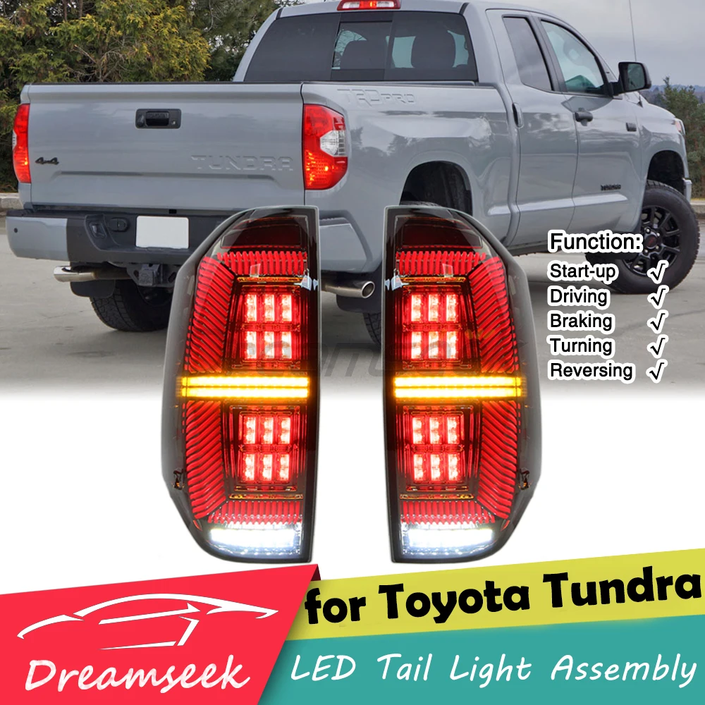 Smoke LED Tail Light Assembly For Toyota Tundra XK50 2014 2015 2016 2017 2018 2019 2020 2021 Brake Reverse Lamp With Yellow Turn