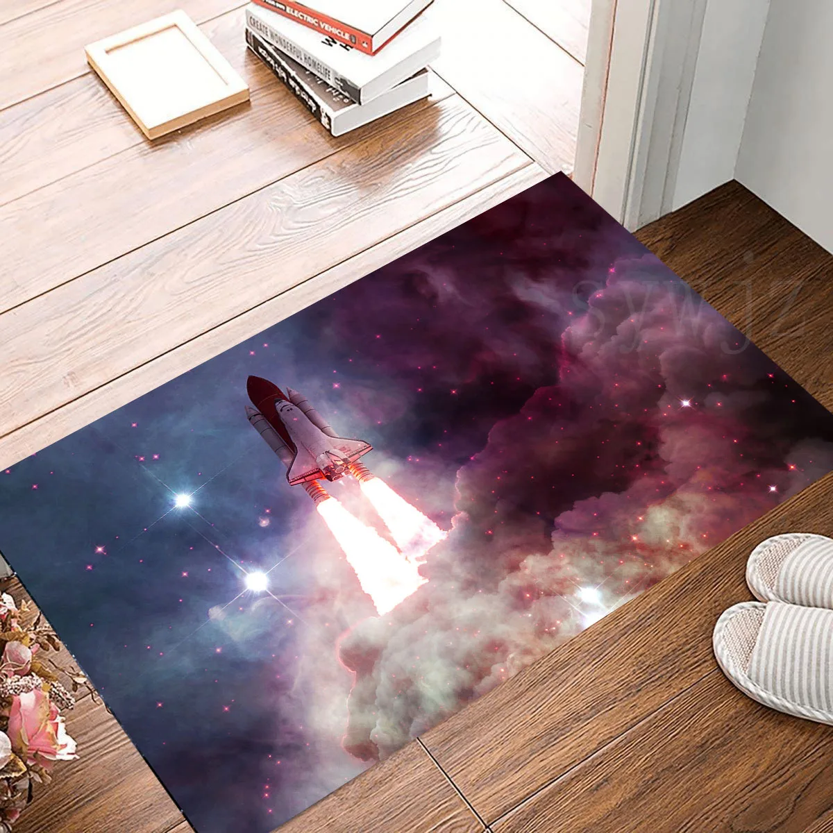 Cosmic Rocket Printing Kitchen Mat Bedroom Entrance Door Mat Home Floor Decoration Living Room Rug Bathroom Non-slip Rug