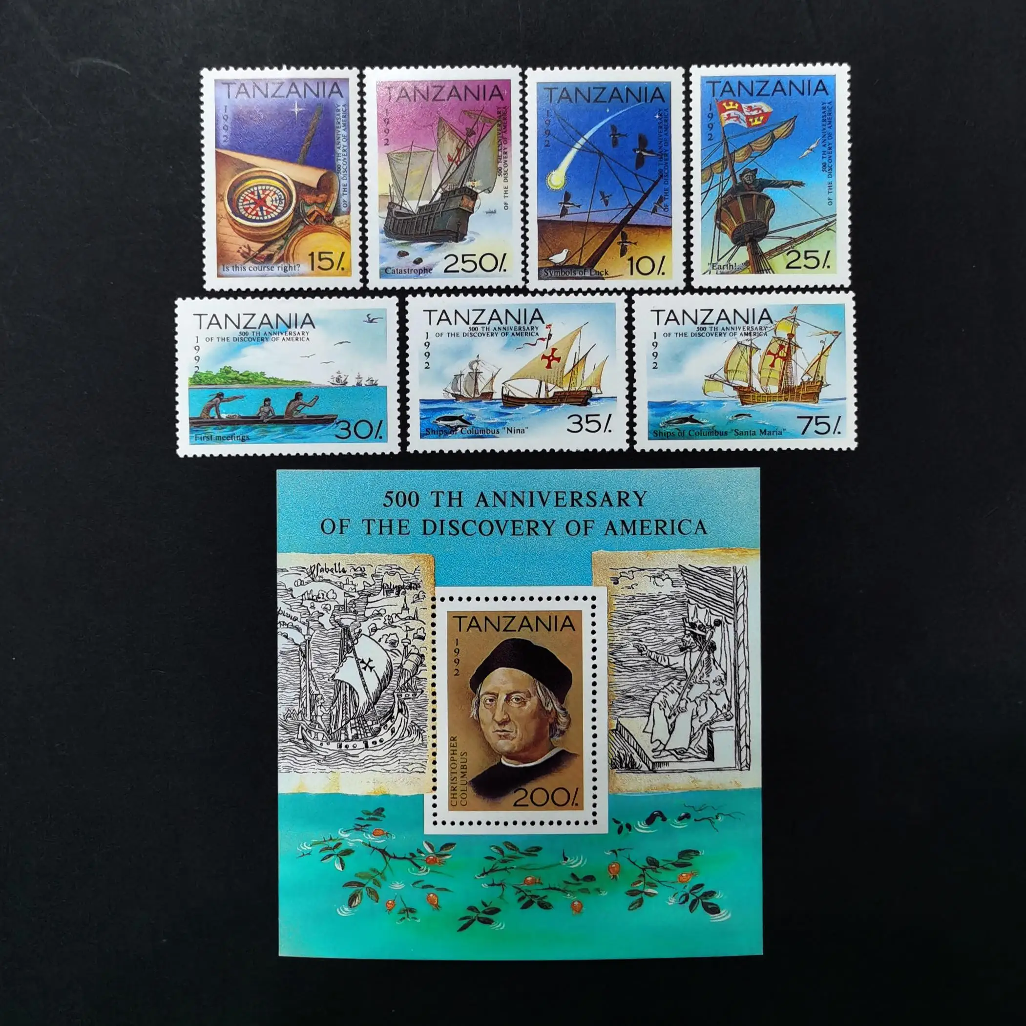 Tanzania Post Y1992 Discovery Of American Continent Columbus 1 Set 8 New Collectible Postage Stamps Material For Scrapbooking