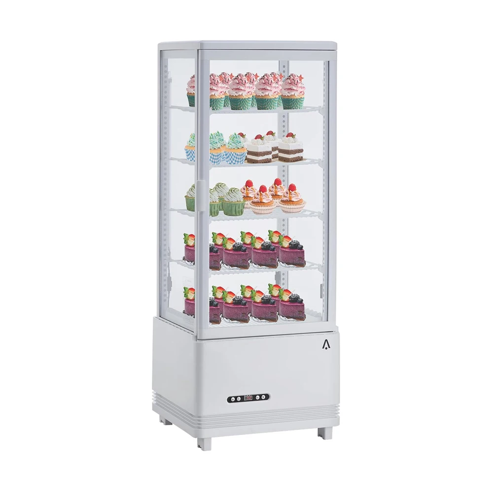 Commercial Display Refrigerator - Glass Door, Countertop Pastry Display, Upright Beverage Merchandiser, Adjustable Shelves