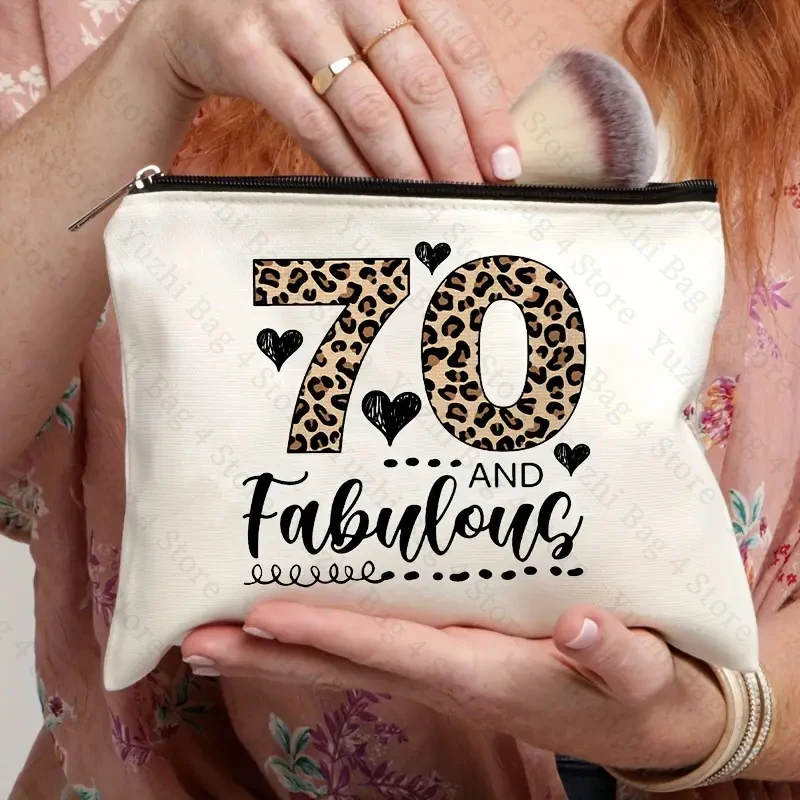 Funny 70 Year Old Makeup Bag Leopard Print 70th Birthday Gifts for Woman Happy Birthday Gift for Mom Besties Sister Aunt Grandma