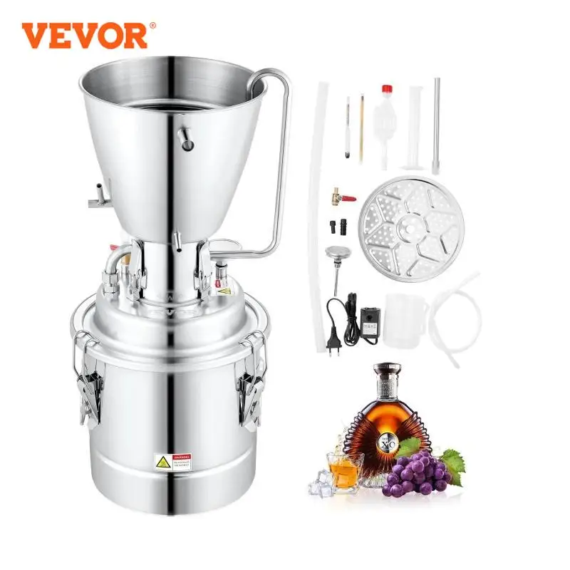 VEVOR Alcohol Still Home Distillery Kit include Circulating Pump Build-in Thermometer Exhaust Port for Whisky Wine Brandy Silver