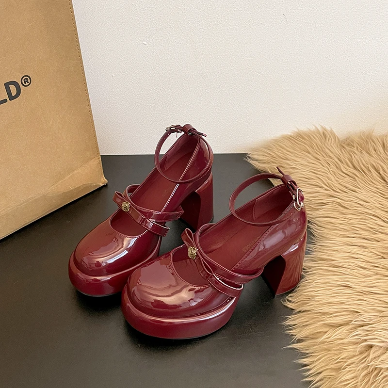 

Platform Heightened Small Leather Shoes Women Spring 2026 New Vintage Bow Mary Jane Single Shoes