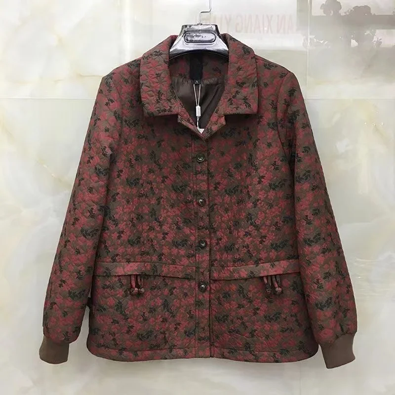 

Middle-Aged Elderly Women's Coats Spring Autumn New 2024 Large Size High-End Jacket Fashion Loose Outwear Floral Ladies Overcoat