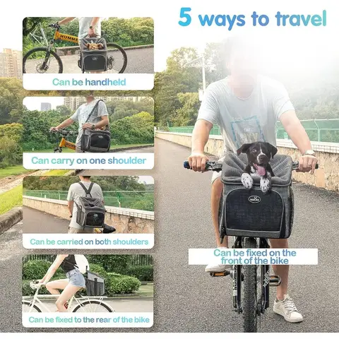 Wakytu cykelkorg för hundar Cykelryggsäck med framaxel, lämplig för cykling, hopfällbar. Resor för katter och små hundar. 8 best sales hundcykelkorg - №2