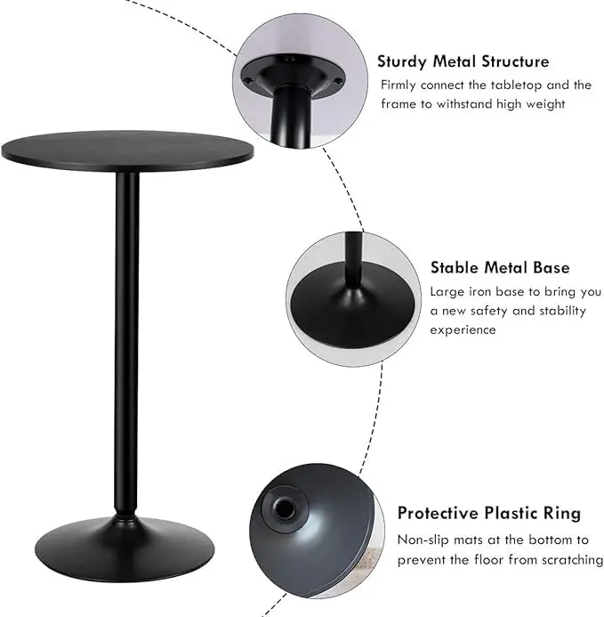 Bar Table, Round Cocktail Table Modern Style Standing Circular Bistro Table Suitable for Pub,Restaurant Black Set of 6