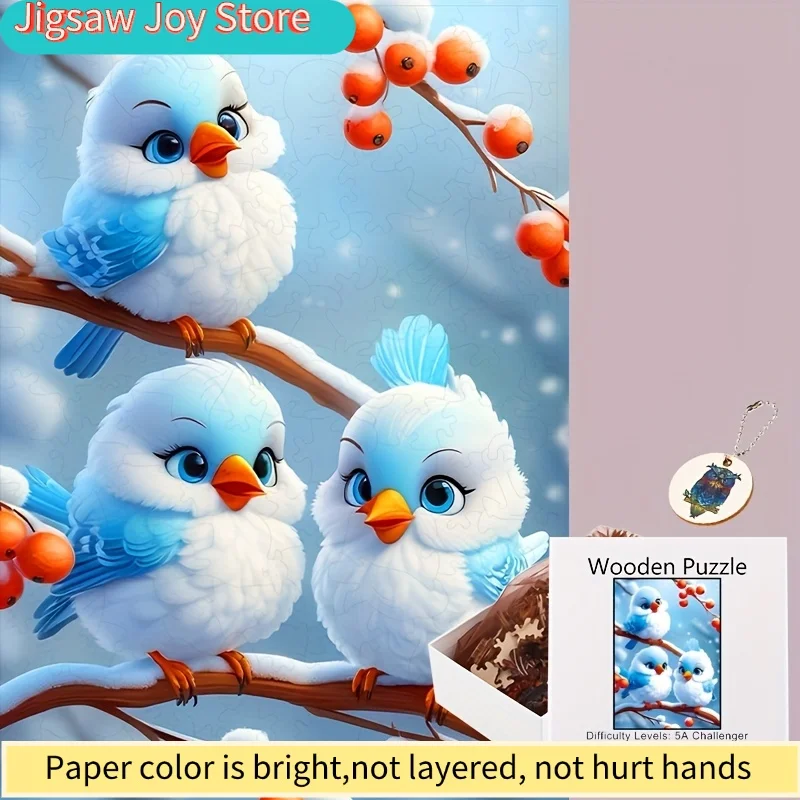 

Очаровательный деревянный пазл «Синий волнистый пересмешник» — сложная семейная игра на 100-200 элементов с изображением заснеженных веток и ягод, развивающая игра B