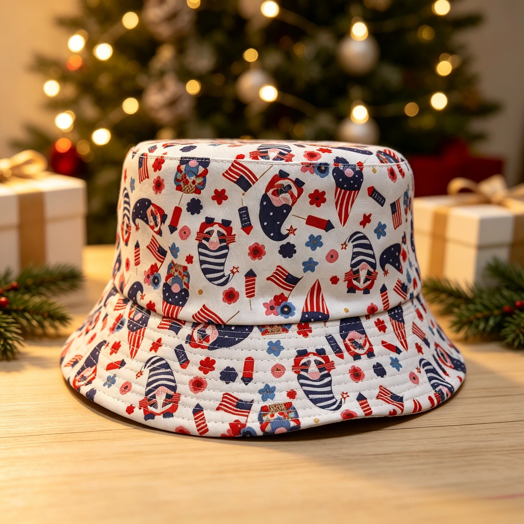 USA Gnome Print Bucket Hat for Men Women,American Flag Patriotic Fisherman Cap,4th of July Independence Day Sun Hat,Holiday Beac
