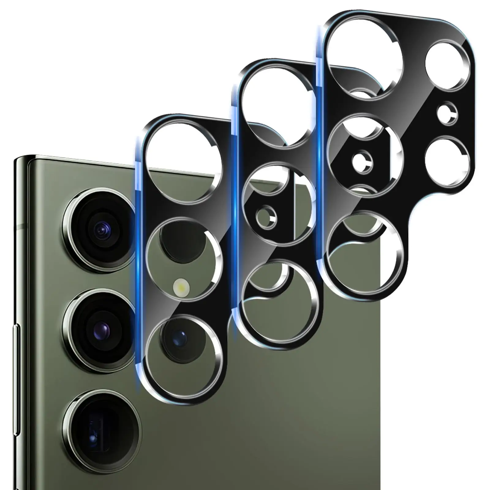 삼성 갤럭시 S25 S24 울트라 플러스, 9H 경도 안티 스크래치 쉬운 설치 강화 유리용 3팩 카메라 렌즈 보호대