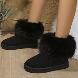 Women Boots Winter Round Toe Solid Flock Plush Warm Shoes for Women Mid Heel Water Proof Casual Snow Boots Women Botas De Mujer