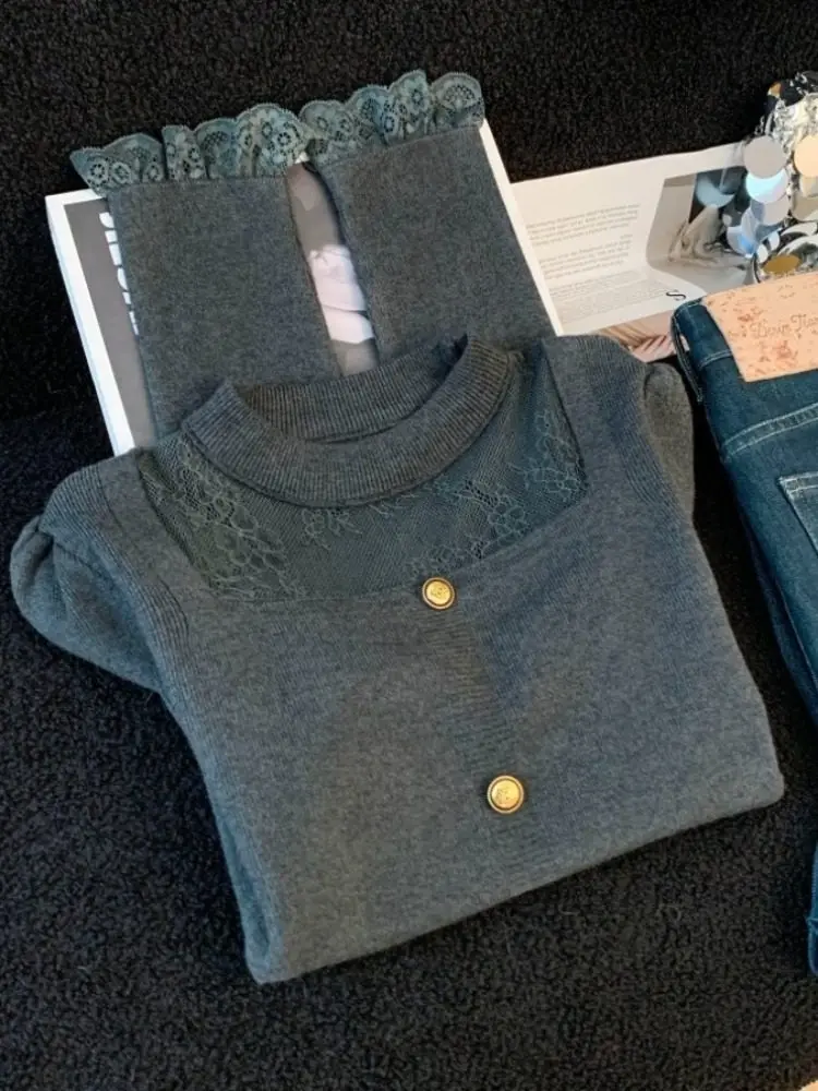 

ay round Ne Knitted Open Cardigan Women's Slim Fit Inner Wear Sweater Jaet Autumn Winter Design Sense Golden Button Com...