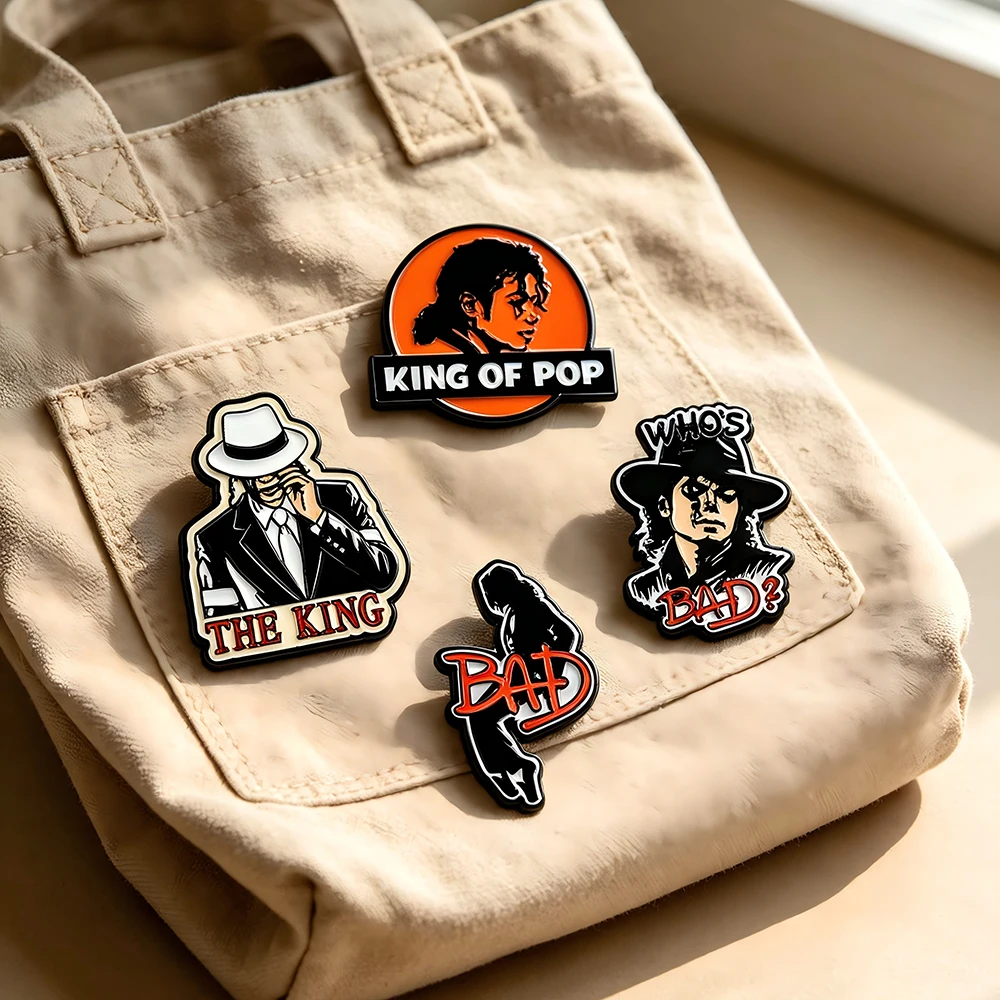 4pcs Vintage King of Pop Music Enamel Lapel Pins Collectible Brooch Badges, Fashion Decor Accessories for Backpack Fans Gift