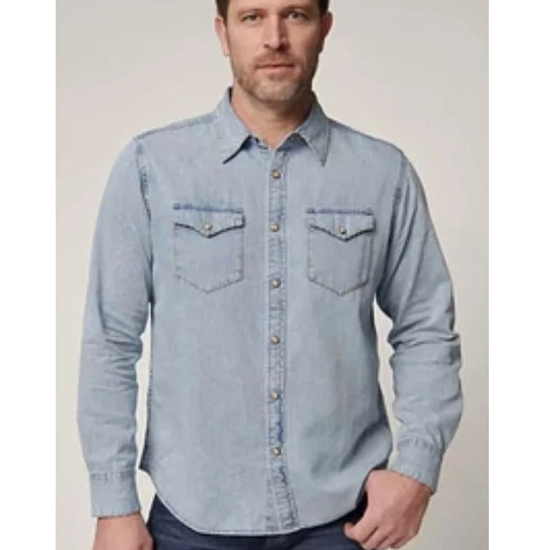 

Мужская джинсовая рубашка в американском стиле с эффектом потертости, премиум-качество, три варианта, в стиле вестерн, с длинным рукавом, остроконечная (или: с острыми элементами)