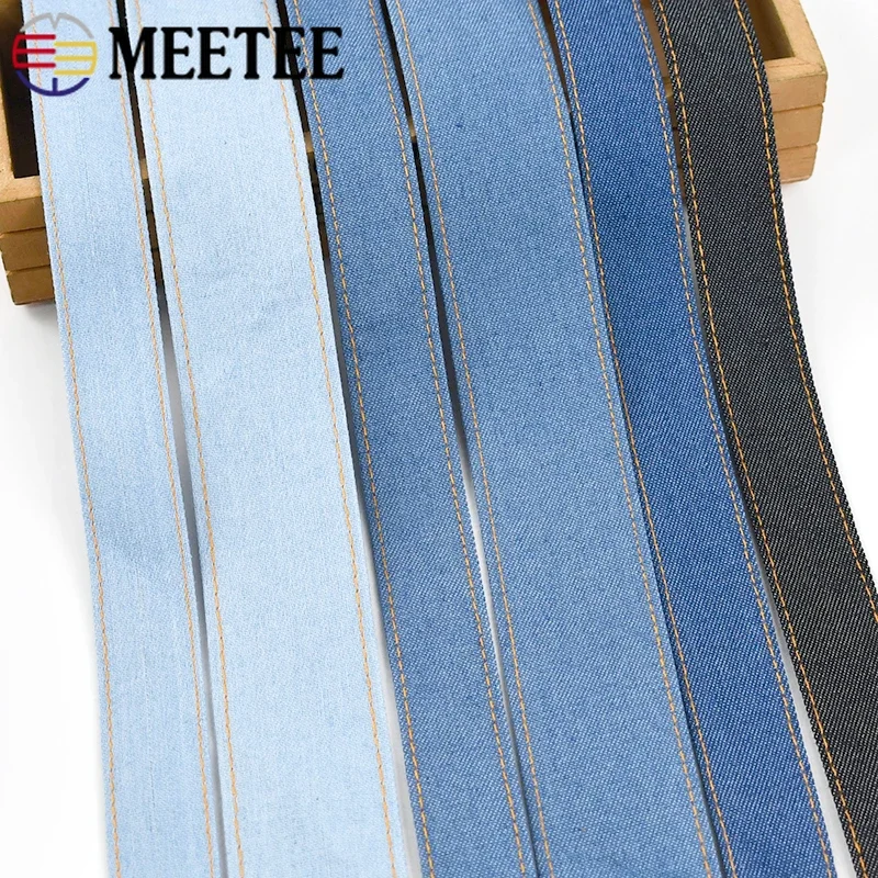 8M Meetee 10/16/25/38/50mm Denim Webbing Polyester Ribbon for Sewing Bags Backpack Strap Garment Hair Decor Band DIY Material