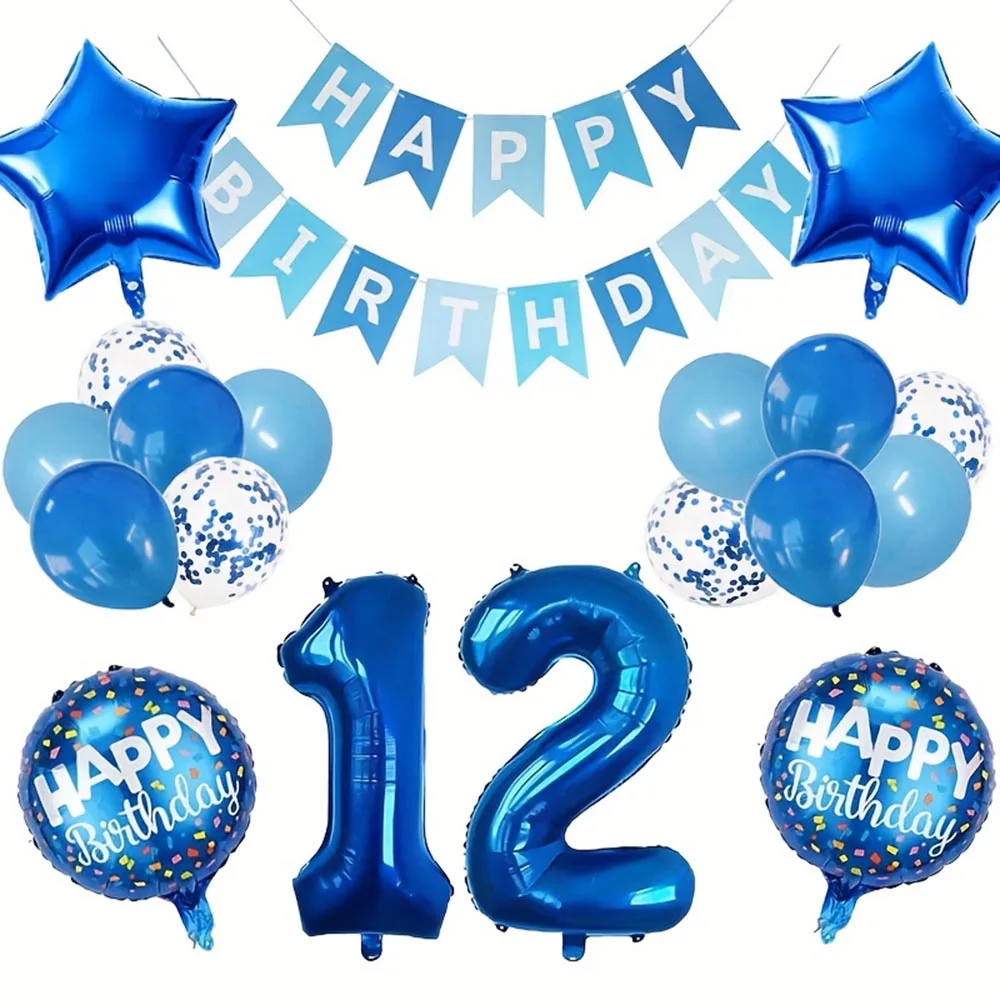 1 Satz blaue Serie alles Gute zum Geburtstag Luftballons Banner für Geburtstagsfeier, Brautparty, Hintergrund dekorieren Jubiläums-Foto-Requisiten