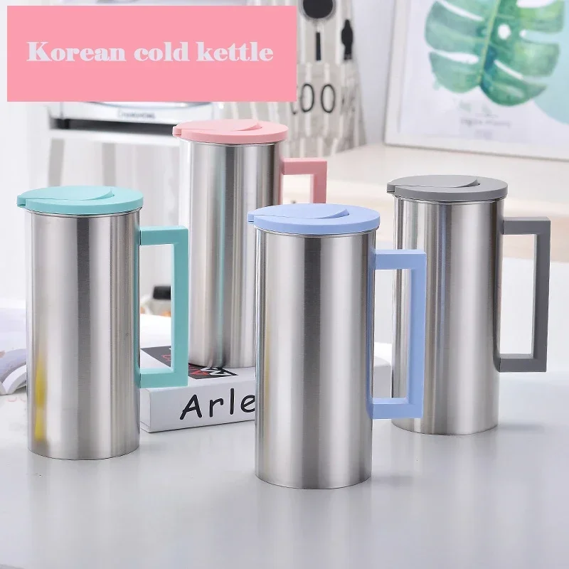 1.8L Korean cold water bottle large capacity stainless steel kettle juice drink multi-purpose jug colorful coffee pot