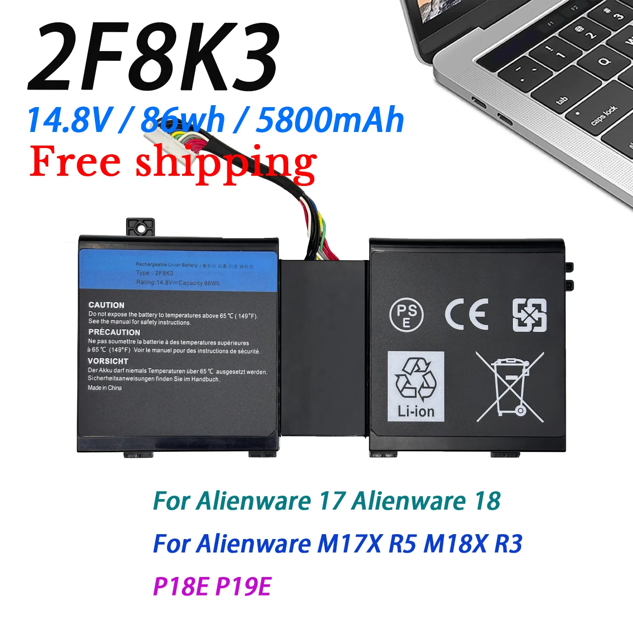 2F8K3 Laptop Battery for DELLFor Alienware 17 18 Alienware M17X R5  M18X R3 P18E   P19E