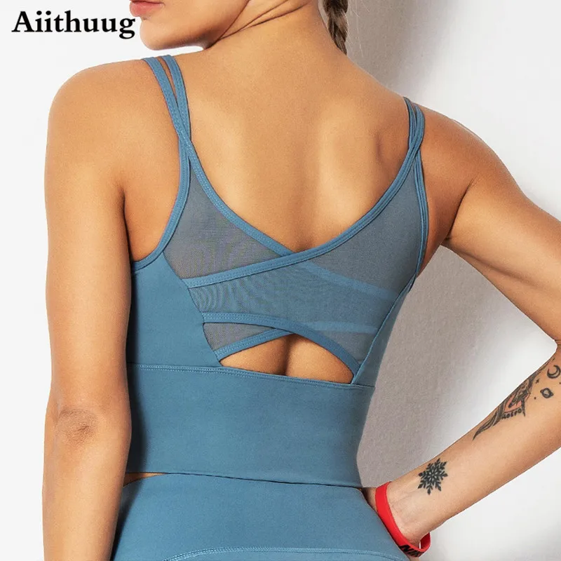 Aiithuug-sujetadores de Yoga, camisetas de Fitness para correr, sujetadores deportivos, Top corto de entrenamiento para gimnasio, Tops cortos de