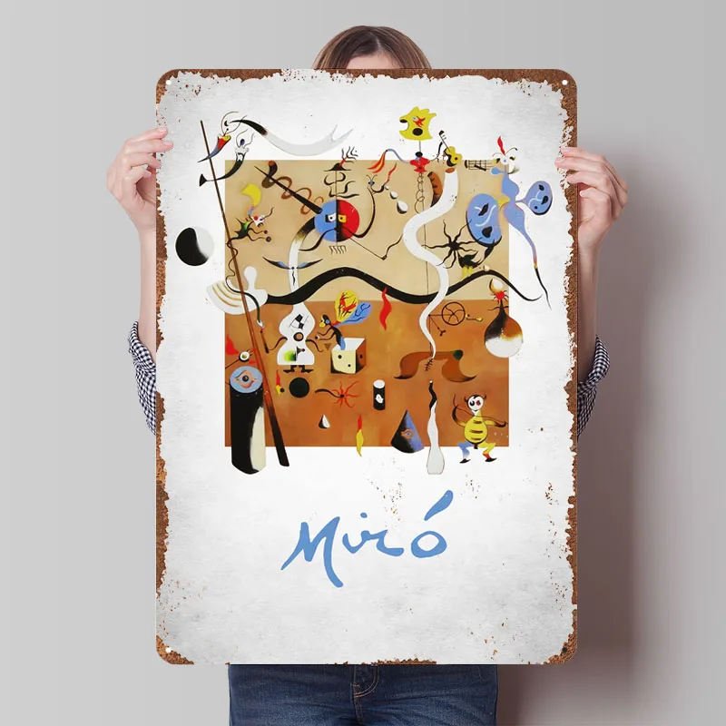 Póster de Joan Miro para pintores, carteles de Metal, decoraciones para decoración del hogar, placas de hojalata personalizadas de lujo para decoración artística de pared Retro