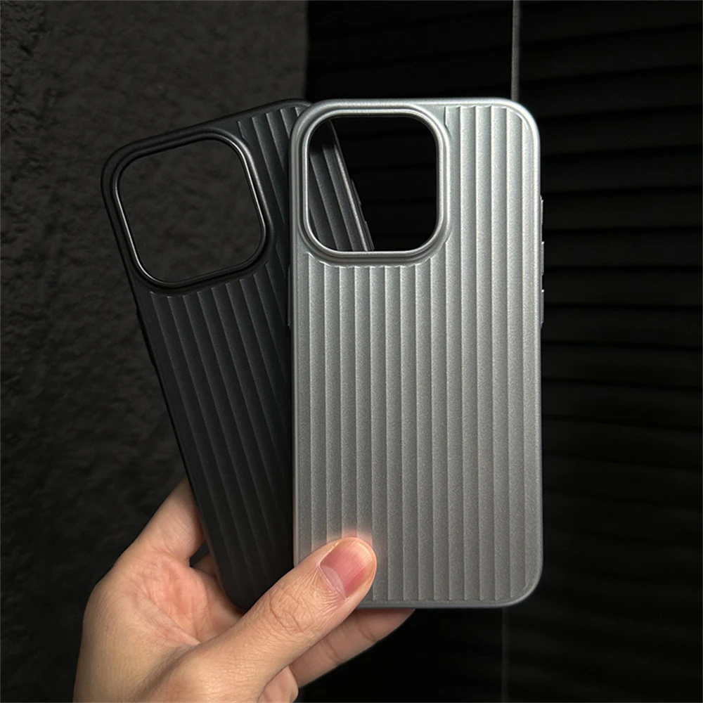 Luxury Ultra Thin Corrugated Pattern Phone Case For iPhone 16 15 14 Plus 13 Pro Max Shockprooof Plating Plain Hard PC Back Cover