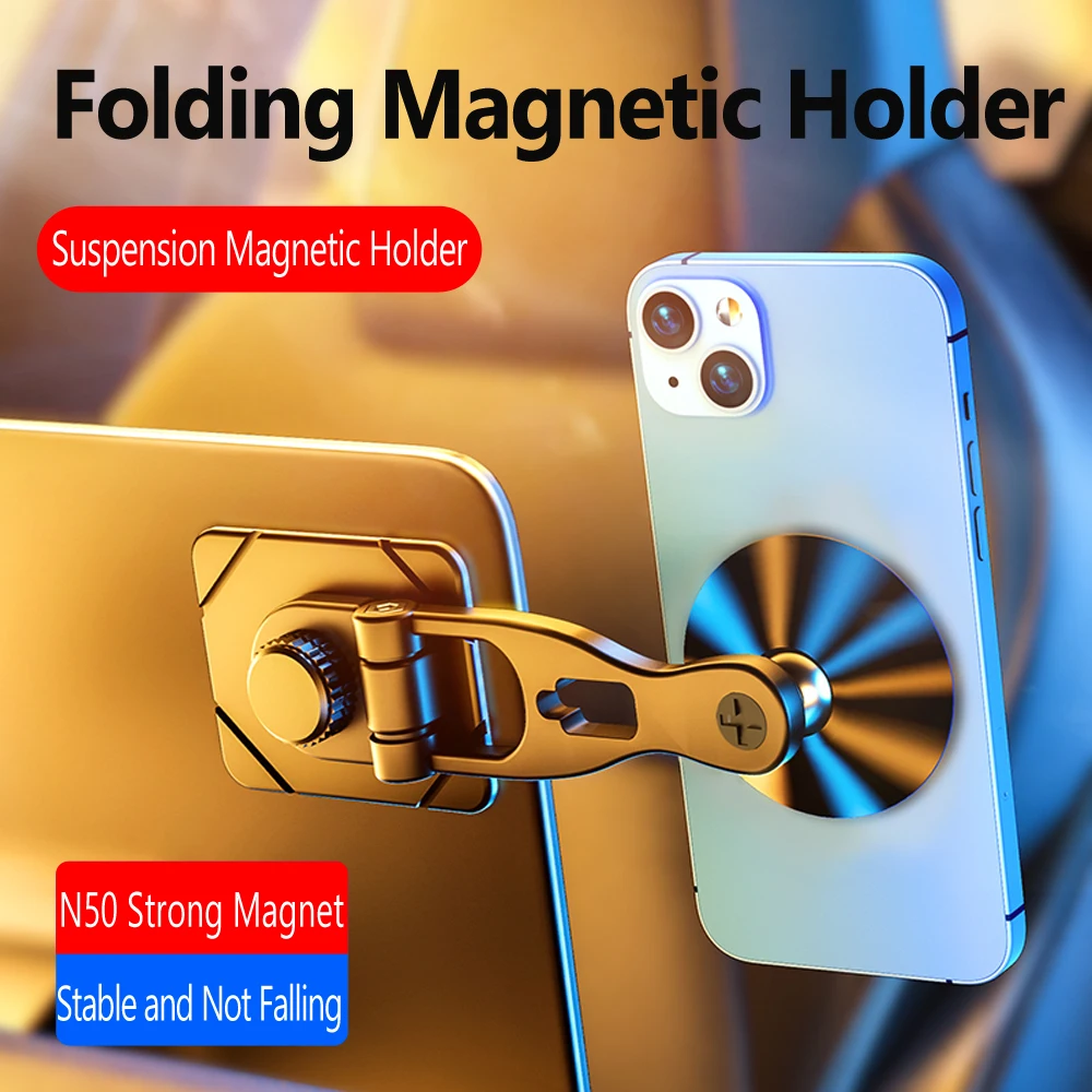 Metal Magnetic Car Mobile Phone Holder Folding Magnet Cell Phone Stand in Car GPS Support For iPhone Xiaomi 720° Rotatable Mount