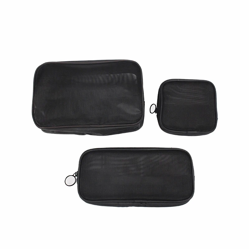 1Pcs Travel Black Mesh Cosmetic Bag Zipper Makeup Bag For Women Wash Toiletry Bag Makeup Organizer Portable Storage Pouch