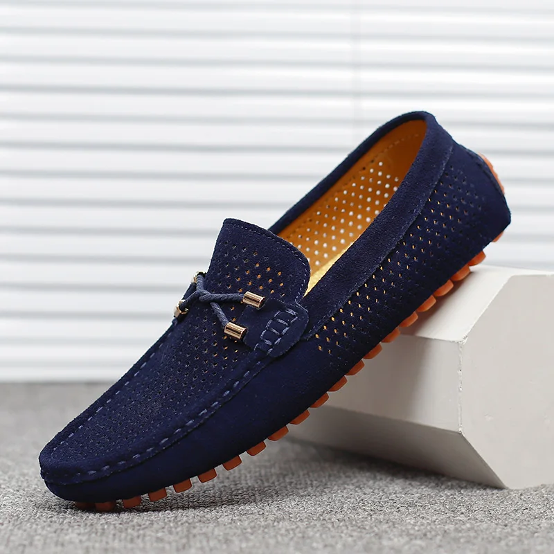 2026 Summer Men Casual Shoes Luxury Brand Genuine Leather Mens Loafers Moccasins Hollow Out Breathable Slip on Driving Shoes