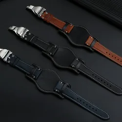 Genuine leather watch strap for TUDOR Biwan chronograph M79250 79363 bronze strap bottom bracket watch strap men's wristband