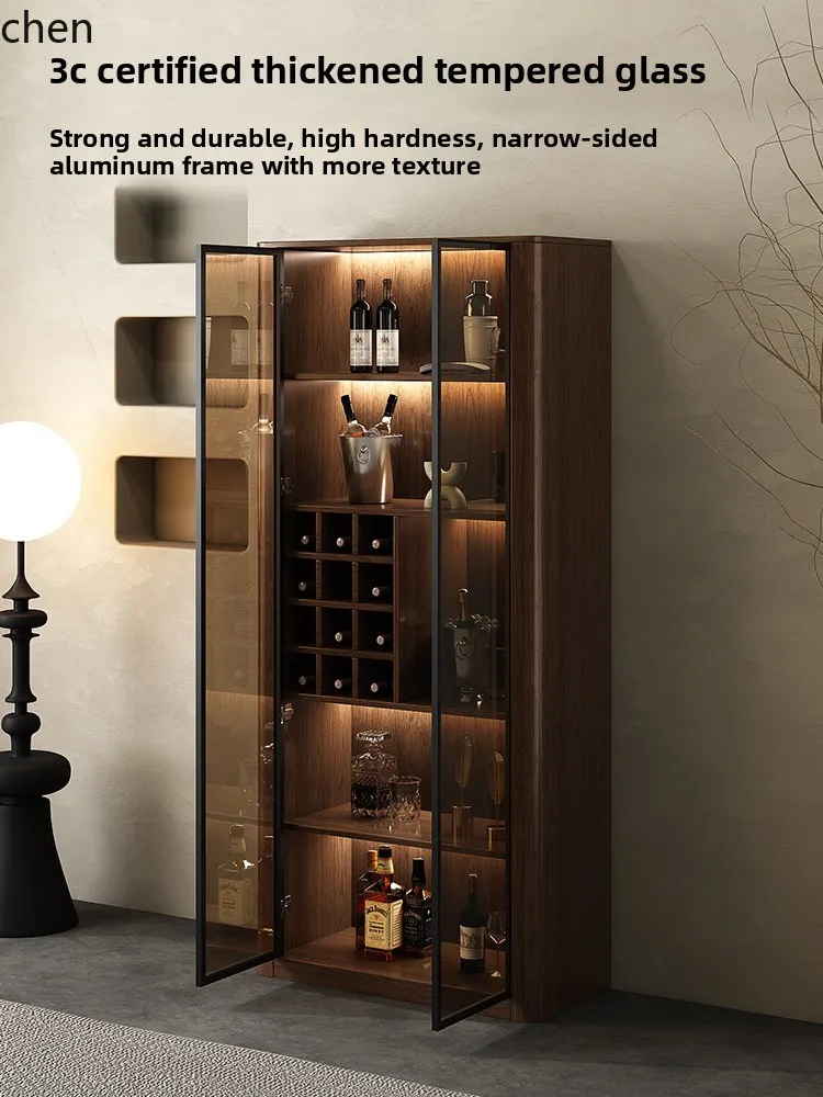 glass wine cabinet solid wood modern medieval living room against the wall TV side cabinet display