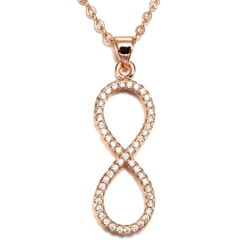 

18K Rose Gold Infinity Pendant 925 Sterling Silver AAAAA Zircon Wedding Pendants Necklace for Women Bridal Party Jewelry