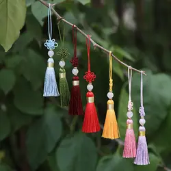 Tassel Pendant Hand-woven Bookmark Tassel Chinese Knot Hanging Jade Tassel Brush Pendant With The Fan DIY Handmade Handcraft 1PC