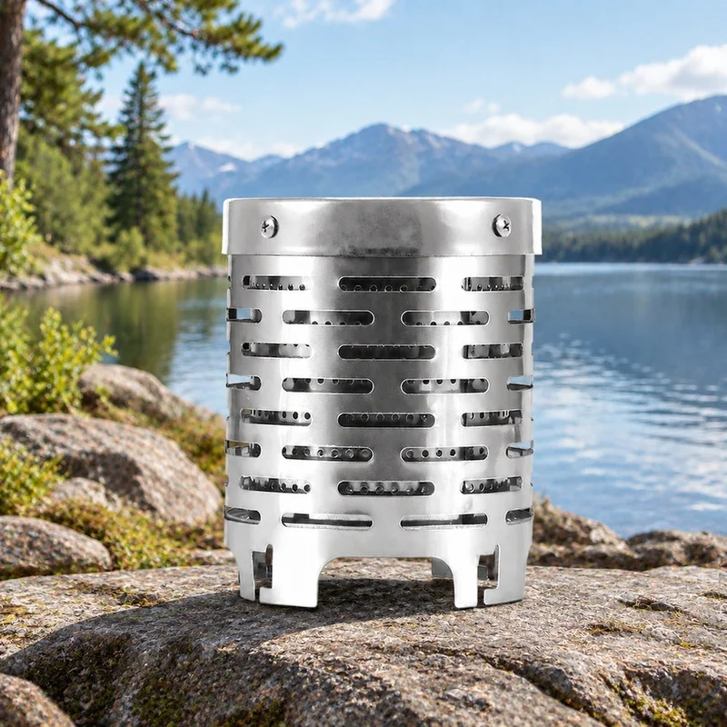 Compact Outdoor Mini Gas Stove with Stainless Steel Body and Heat-Shield Cover for Portable Camping