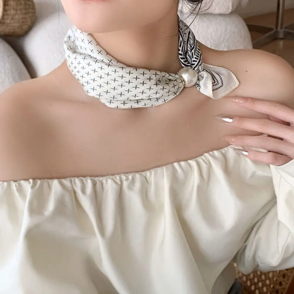 

Шарф с магнитной пряжкой и жемчугом, черно-белая полоска, шейный платок, шарф в горошек, аксессуары для одежды, шарфы с принтом