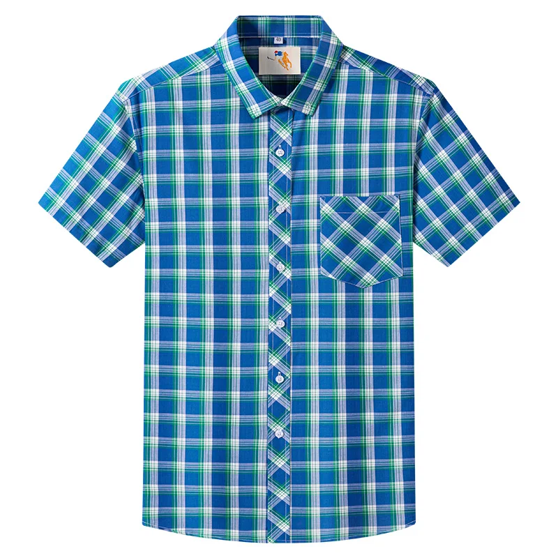 Summer cool new 100% cotton thin plaid short-sleeved shirt 8XL super size men\'s business casual social wear shirt