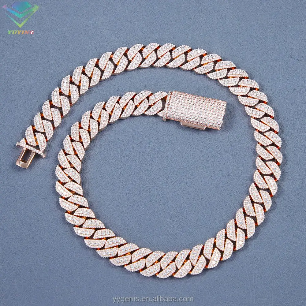 hot sale Ice out cuban link chain15mm VVS diamond moissnaite chain s925 silver gold plated hip hop fine jewelry necklaces