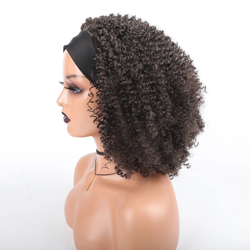 عقال شعر مستعار الاصطناعية مجعد قصير شعر مستعار بتصميم مُجعد مع ضمادة شعر مستعار أمريكي أفريقي أسود أنثى عقال شعر مستعار المرأة الشعر الاصطناعية