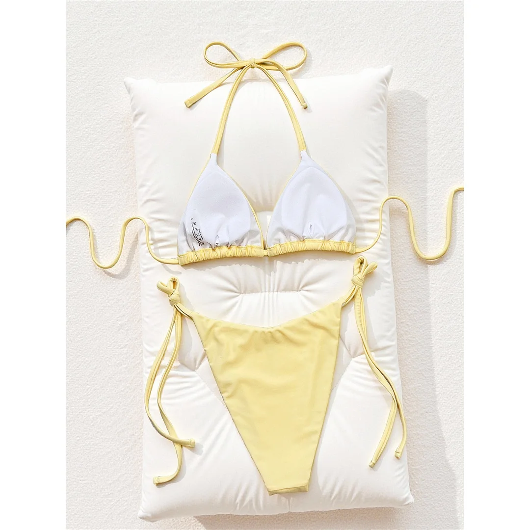 Sexy Punkte Neckholder-Bikini Damen-Badeanzug Zweiteiliger Bikini-Set mit Riemchen und hohem Beinausschnitt Badebekleidung Badeanzug V8159 – Detail 4