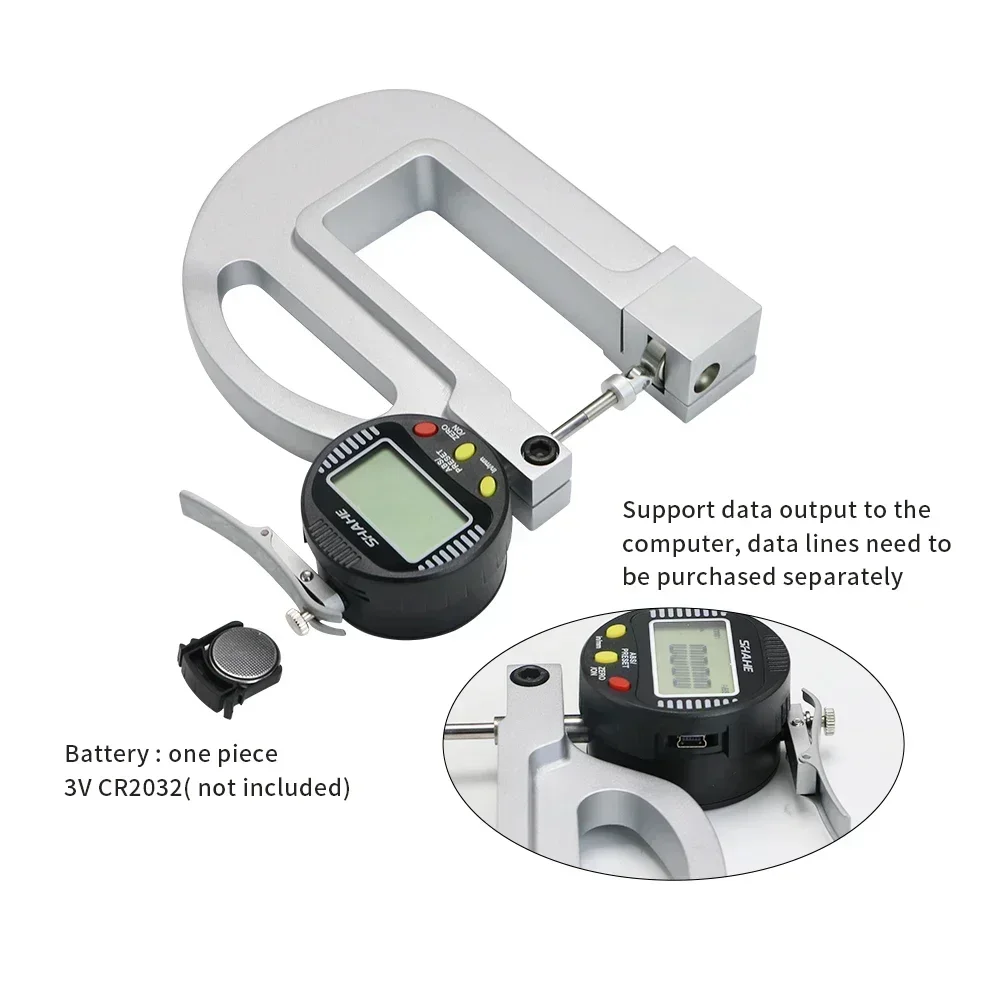 SHAHE 0-12.7mm Digital Thickness Gauge With Roller Insert Measuring Tool 0.001mm Thickness Gauge