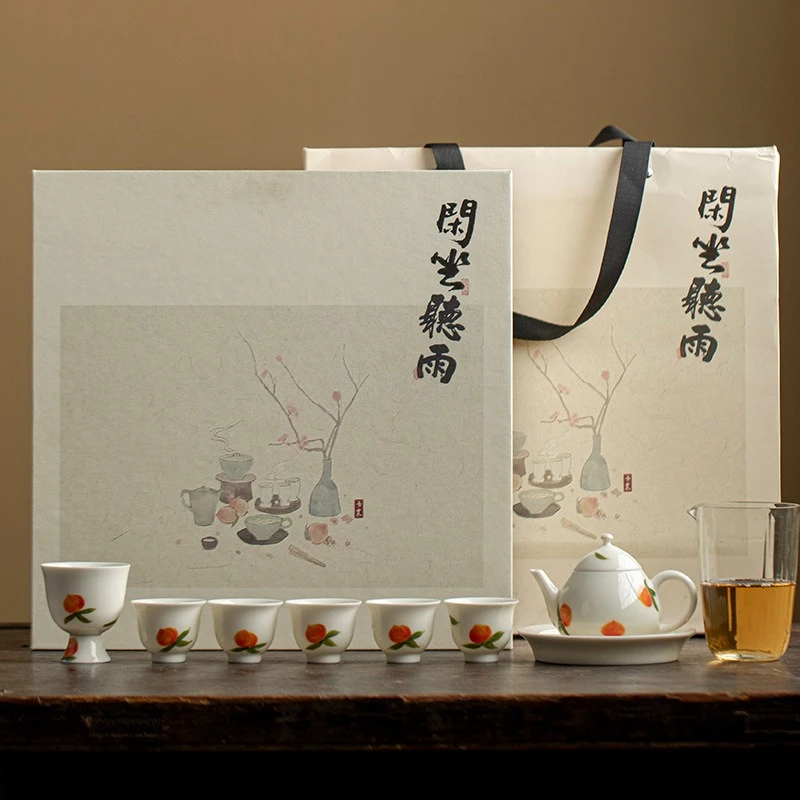 Hand-painted peach teapot teacup complete gift box set household tea set