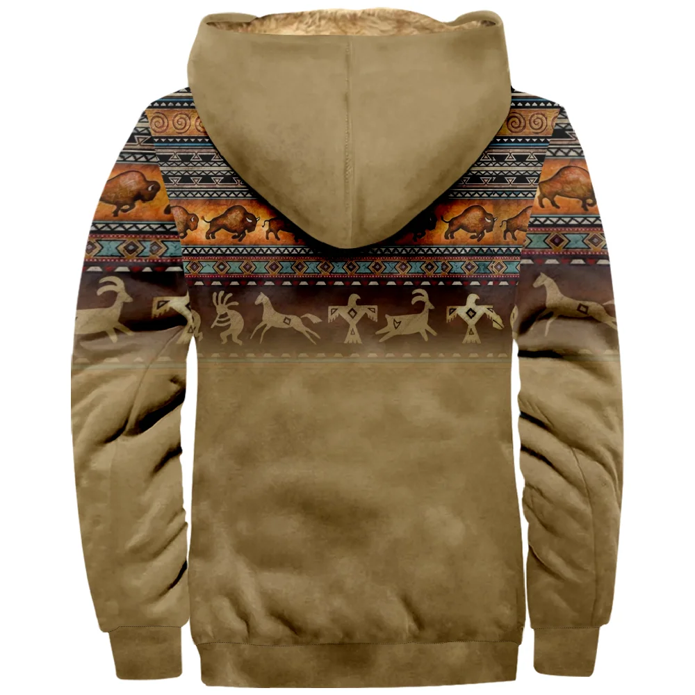 Graphic Tribal Daily Classic Casual Hoodie Women Men\'s 3D Print Zip Sweatshirt Stand Collar Coat Winter Clothes