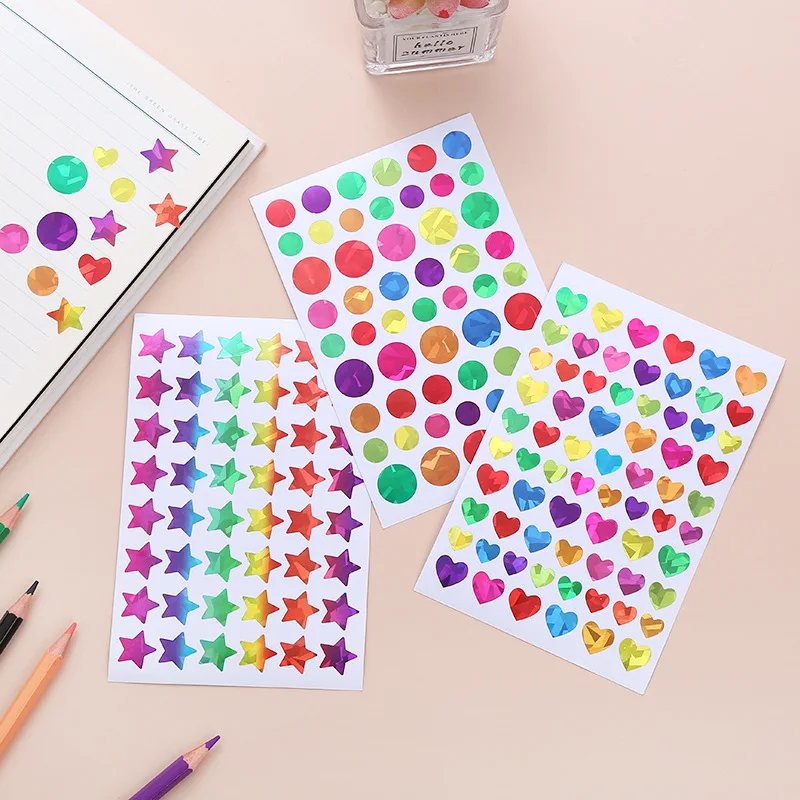 10 sheets/set Star Heart Stickers, 1.5cm Adhesive Small Teacher Stickers for Kids Classroom Teacher Supply, Holographic Sticker