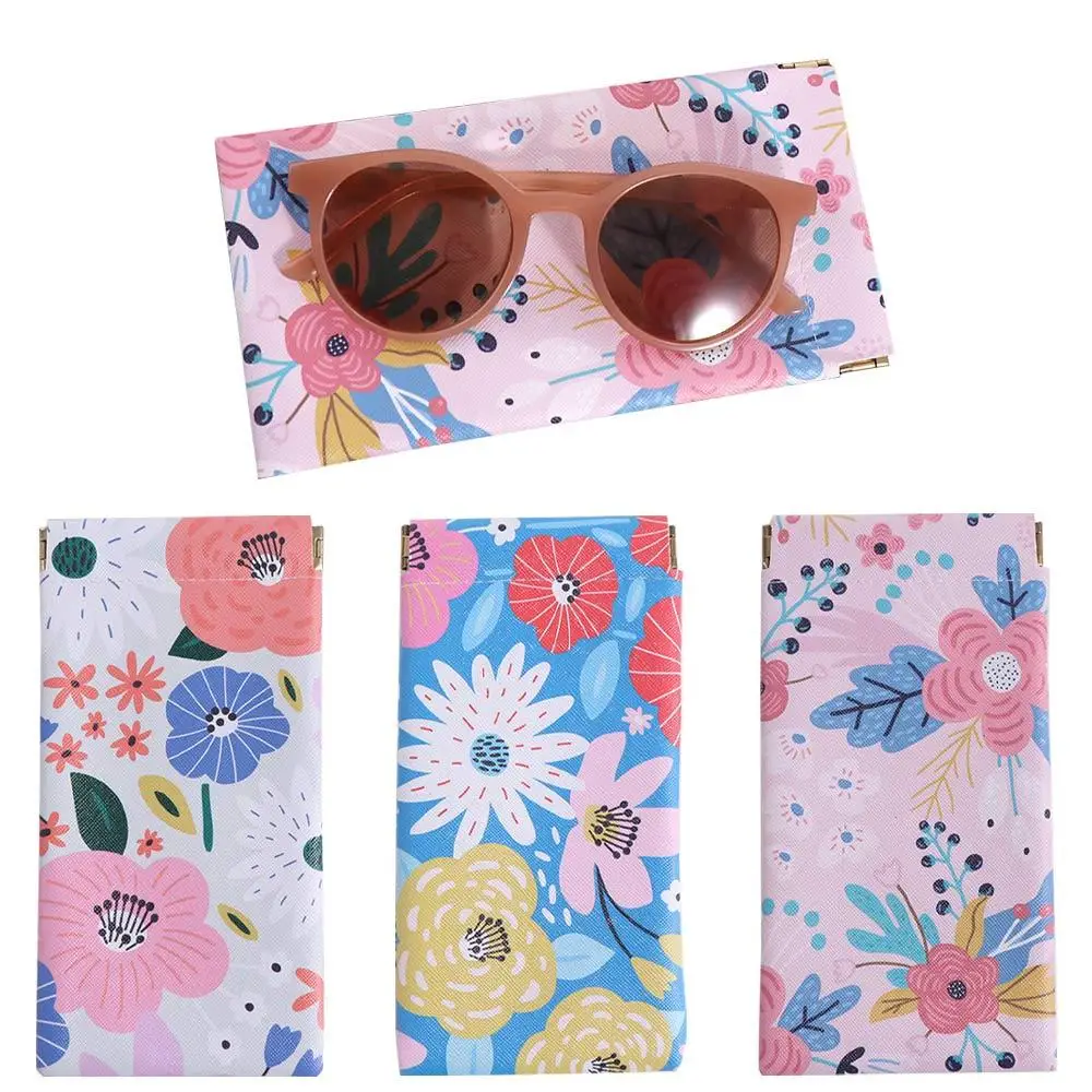 Flower Self-closing Eyewear Case Sunglasses Pouch Fresh Style PU Leather Glasses Bag Korean Style Glasses Clip