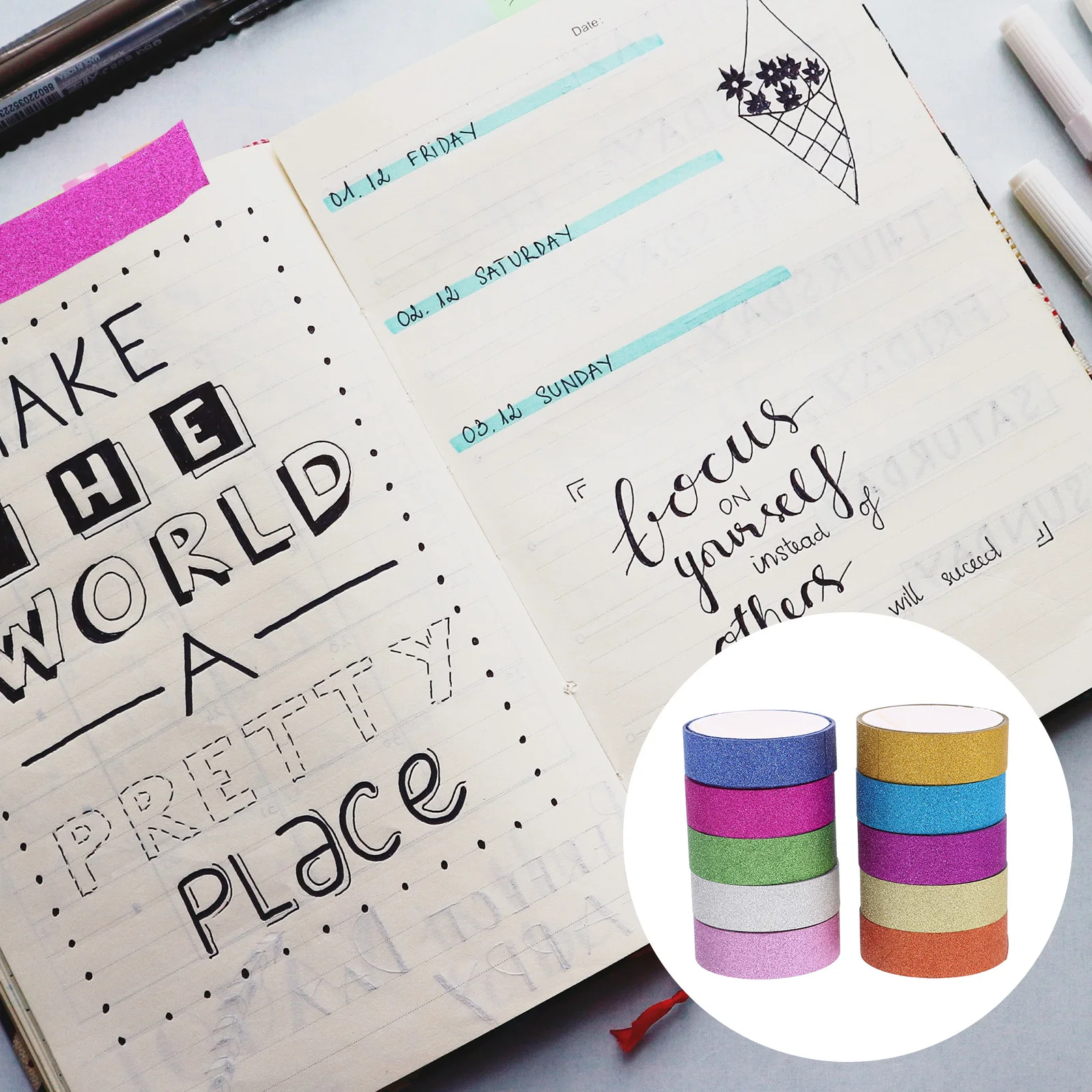 10 لفات من شريط اشي اللامع، شريط لاصق رائع لتزيين دفتر القصاصات بنفسك #4