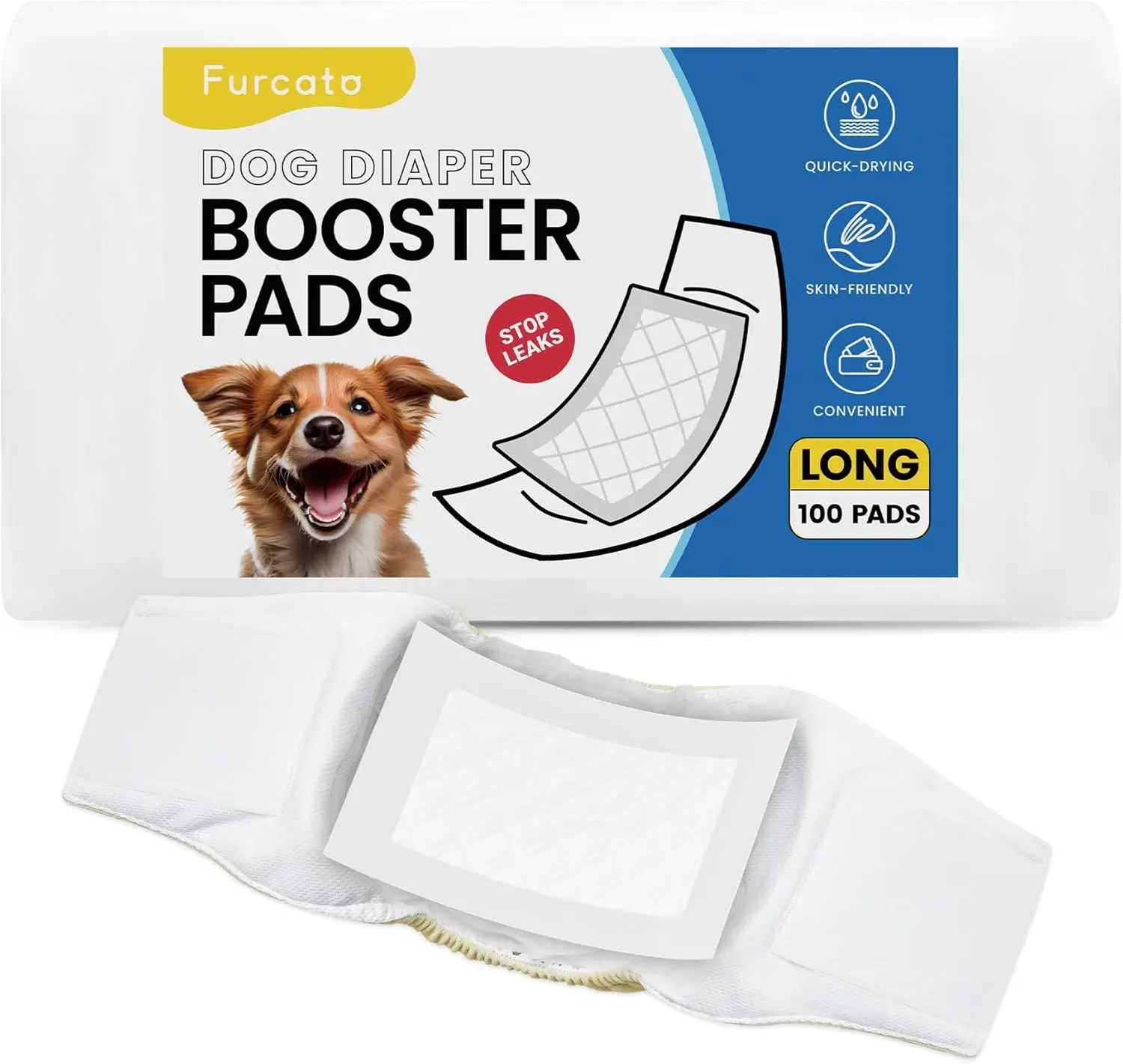

Disposable Dog Diaper Liners Booster Pads for Male & Female Dogs - 100ct, Fits Most Washable Wraps and Belly Bands