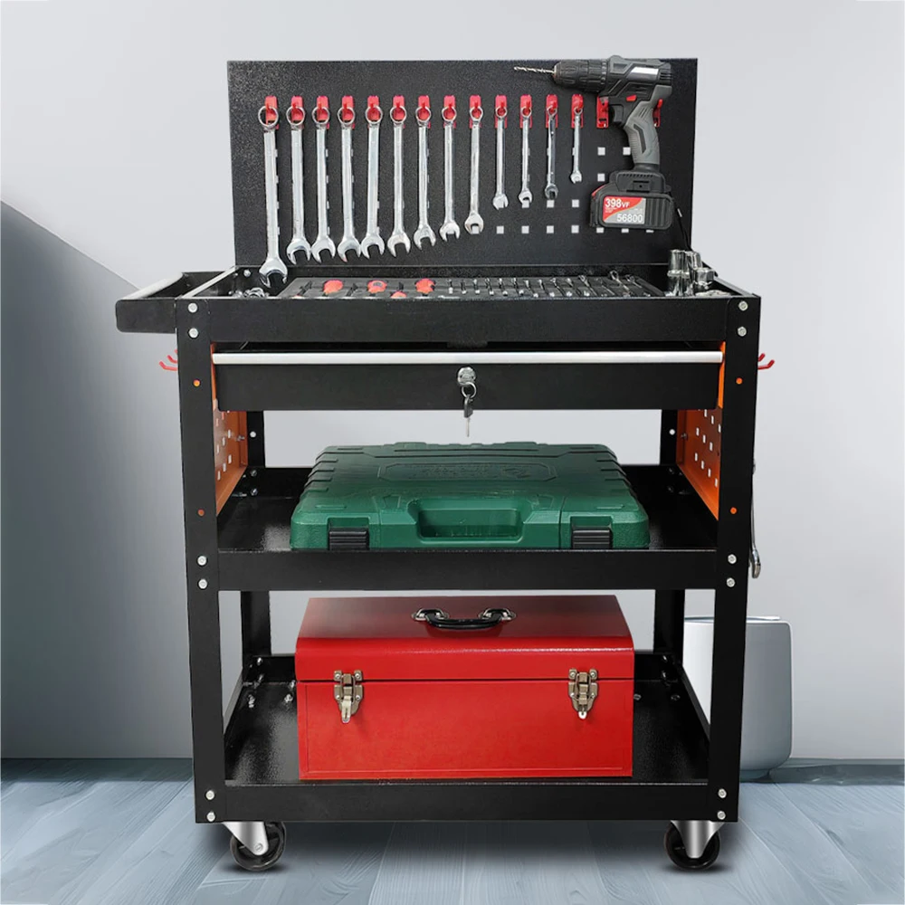 Heavy Duty Trolley 3-layer Hotal Service Trolley with Side Pegboard Hang Tools Accessories Tool Cart 트롤리